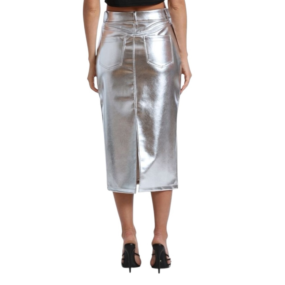 NWOT AVEC LES FILLES Metallic Faux Leather Midi Skirt SZ S - Picture 5 of 7